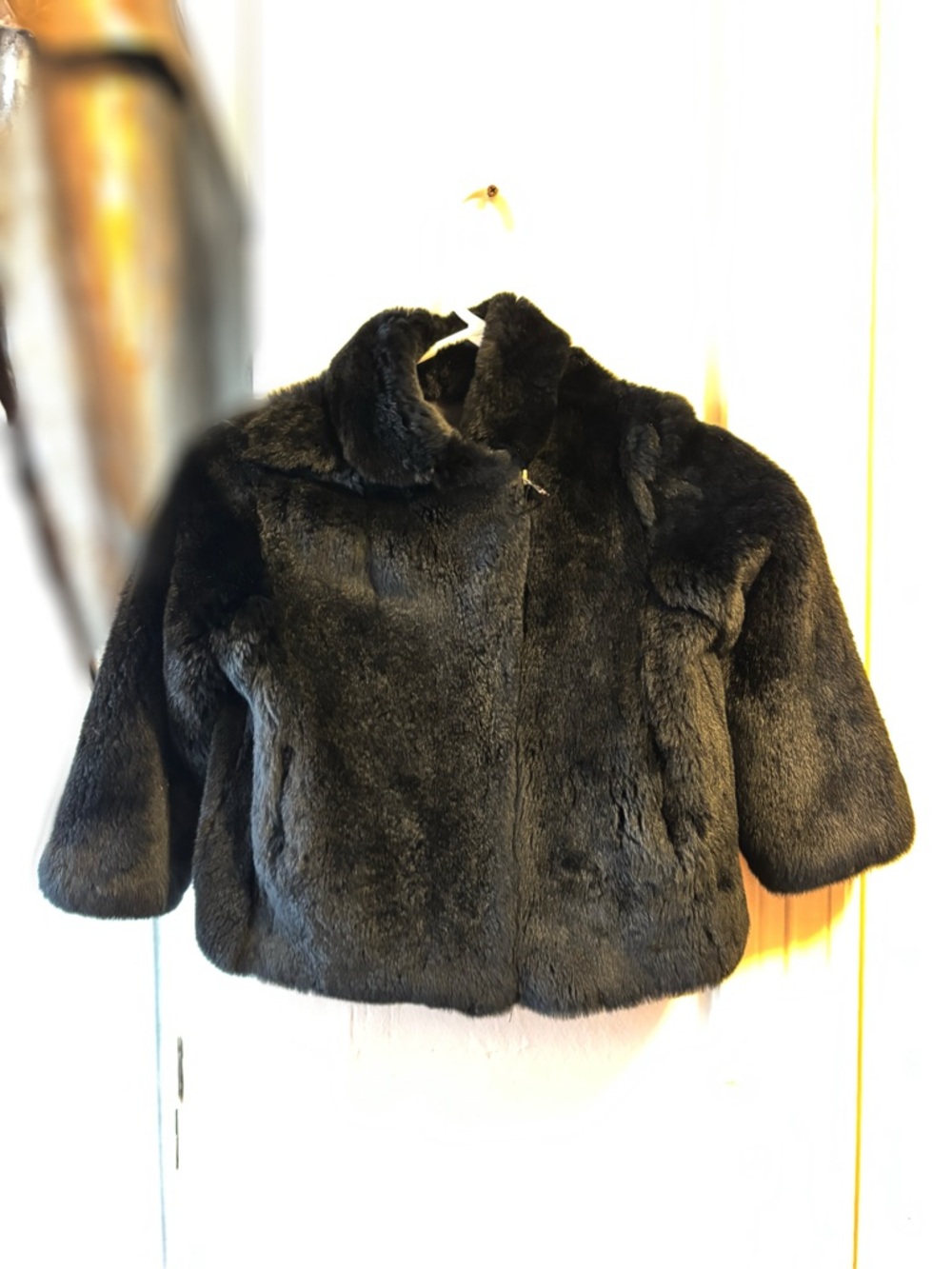 Adrienne Landau Black Rabbit Fur Coat for Kids